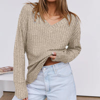 Women's Long Sleeve V-Neck T-Shirt Pit Stripe Milled Fashion Temperament Top