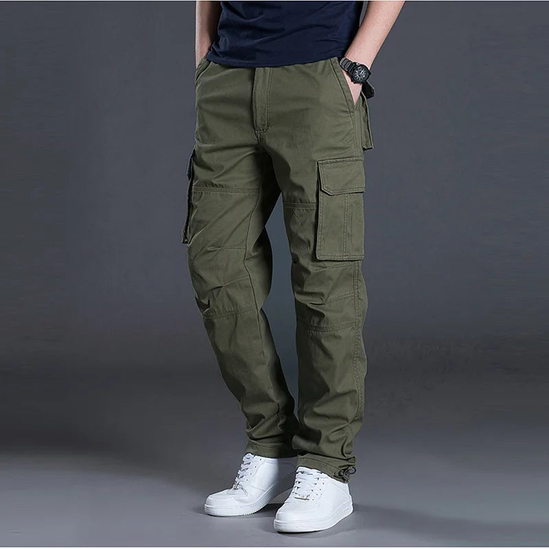 2025 Cotton Multi Flap Pockets Men's Straight Leg Cargo Pants Loose Casual Outdoor Pants Men's Work Pants For Hiking Tactical
