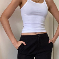 White Sleeveless Cami Top for Women Casual Ribbed Crop Fitness Tees Basic Summer Fashion Ladies 2024