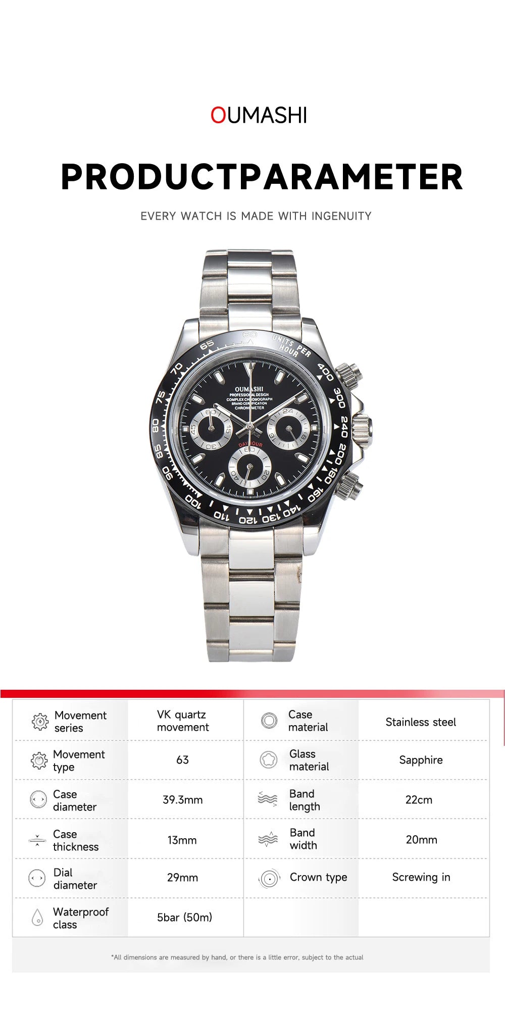 VK63 watch Luxury Men's Watch Sapphire Customizable Multi functional Chronograph Stainless Steel Case Suitable for VK63 Movement