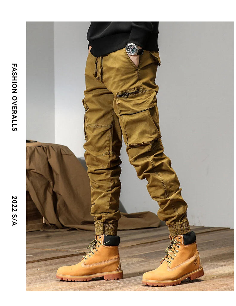 CAAYU Joggers Cargo Pants Mens Casual Y2k Multi-Pocket Male Trousers Sweatpants Streetwear Techwear Military Green Track Pants