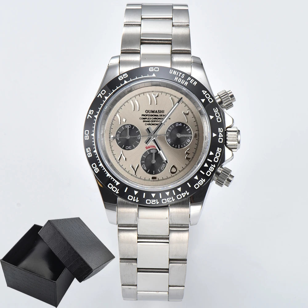 39.3mm VK63 Men's watch Arabian Dial customized Men's watch Luxury Quartz watch man VK63 Sport Chronograph Sapphire Glass watch