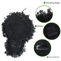Afro Puff Kinky Curly Hair Updo Ponytail Extension with Bangs Drawstring Ponytail for Women Black, Synthetic Hair Ponytail