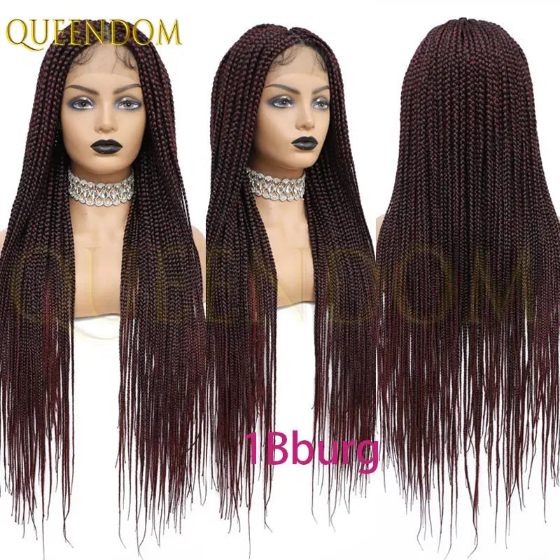 Synthetic 36 Inch Cornrow Braided Wigs for Black Women Full Lace Braids Wig Natural Black Knotless Box Wig Faux Locs Wig