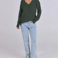 Women's Long Sleeve V-Neck T-Shirt Pit Stripe Milled Fashion Temperament Top