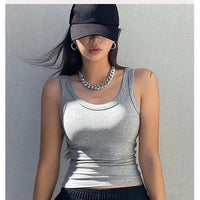 Cotton Solid Tank Top Women Sleeveless Tight Ribbed White Fashion Knit Vest Straps Summer Casual Fitness Sporty Basic Clothing