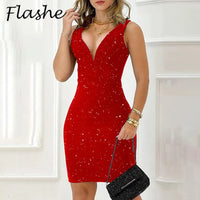 Fashion Women's Dress 2024 Elegant V Neck Short Dress Women Sexy Club Party Dresses For Women Summer Bodycon Dress Red