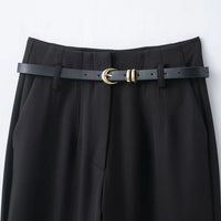 Faionable High Waist Belted Straight Leg Pants Women's Slim Fit Casual Autumn New Arrival Street Sle Polyester Fiber