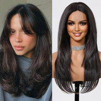 Gray Blonde Synthetic Wigs Dark Root Hairline Lace Frontal Straight Layered Wigs for Women Ladies Daily Use Wigs Heat Resistant