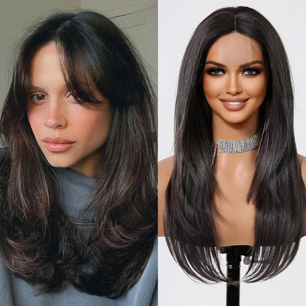 Gray Blonde Synthetic Wigs Dark Root Hairline Lace Frontal Straight Layered Wigs for Women Ladies Daily Use Wigs Heat Resistant