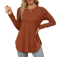 Traf 2024 Mujer Womens Long Sleeve Round Neck Shirts Side Split Basic Loose Tunic Tops Casual Shirts Ropa De Mujer Fashion