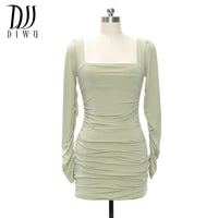 DIWU Women Sexy Autumn Long Sleeve Square Neck Bodycon Party Club Mini Dress 2022 Spring Autumn Clothes Dropshipping Streetwear