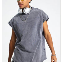 ZODF Trendy Summer Men Batik Washed 275gsm Cotton Tank Tops Unisex Oversized Loose Edge Sleeveless Vests Brand Tees HY1036