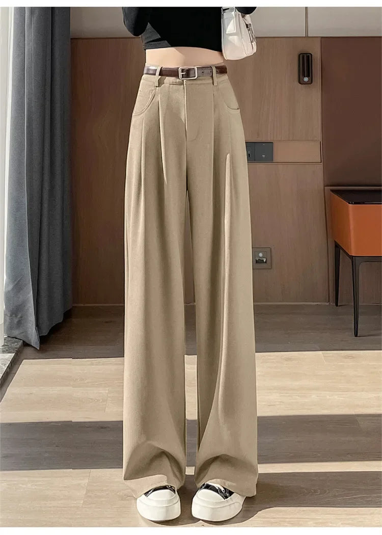 High Waist Slim Fit Straight Leg Suit Pants Wide Leg Casual Trousers Women's Autumn New Arrival Red Color Business Office Wear