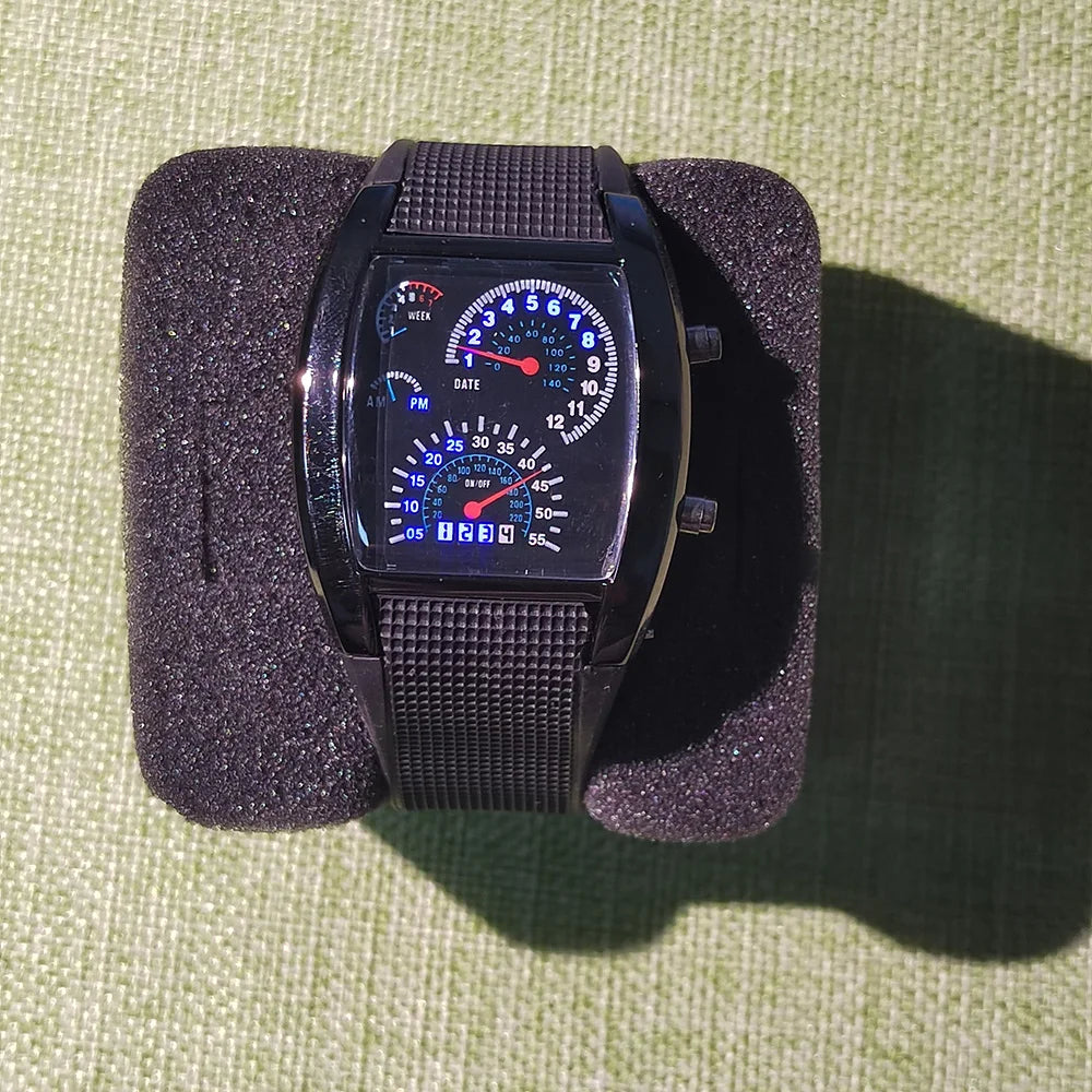Men’s Fashion Quartz Wristwatch Sports Aviation LED Electronic Watch Fan Racing Dashboard Creative Male Digital Watch for Men