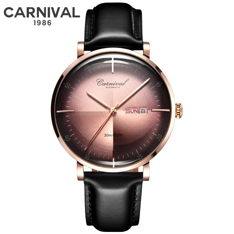Carnival Brand 3D Curved Dial Luxury Sapphire Automatic Watch for Man Leather MIYIOTA Mechanical Watch Sports Wristwatch Male