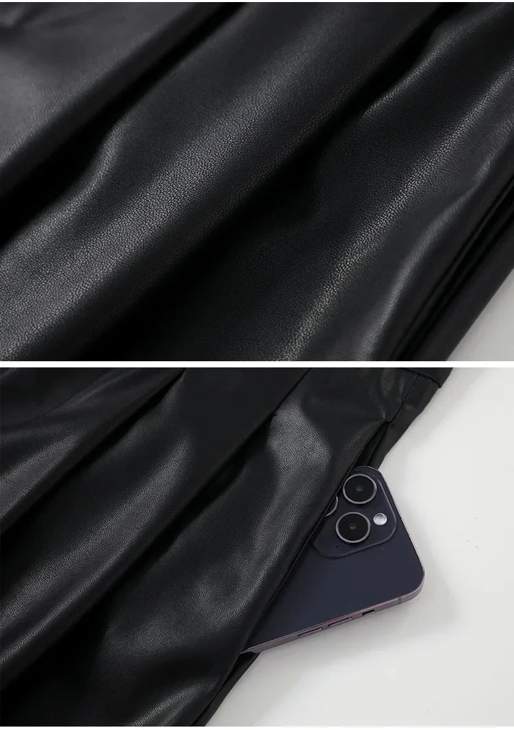 High Waist Wide Leg PU Leather Pants Women's Suit Casual Floor Length Trousers Autumn Winter New Style Loose Fit Long Pants