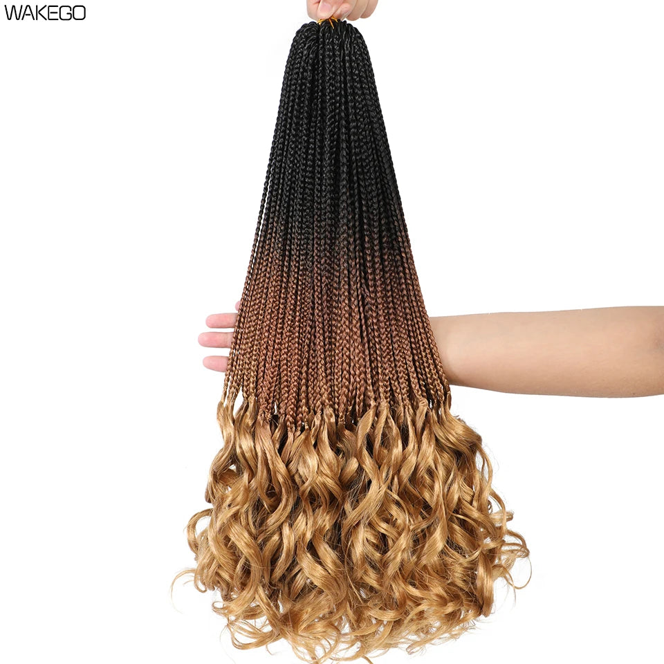 14 18 24 Inch French Curl Box Braids Crochet Hair Ombre Brown to Blonde Prelooped Synthetic French Curls Braiding Hair for Women