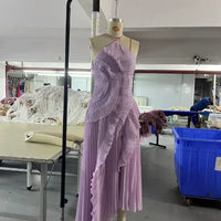 Elegant Purple Halter A Line Prom Gowns Ruffles Tiered Backless Party Gown Summer Vacation Chiffon Long Evening Dress