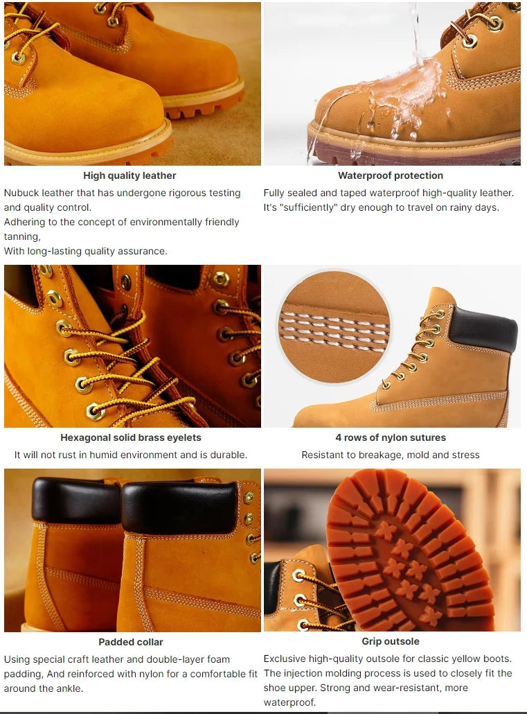 Unisex Leather Round Toe Thick Sole Safety Boots Casual Genuine Leather Quality Boots For Women Men