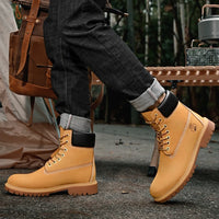 Mens Walking Shoes Fashion Outdoor Sports Leisure High Top Boots Winter Velvet Anti Slip Rubber Flat Lace Up Boots for Man