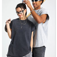 ZODF Trendy Summer Men Batik Washed 275gsm Cotton Tank Tops Unisex Oversized Loose Edge Sleeveless Vests Brand Tees HY1036