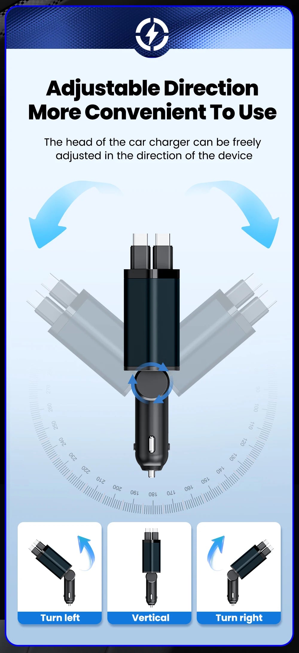 Elough 4 IN 1 Retractable Car Charger Fast Charging USB C To USB C ios Cable Charger USB Type C Car Adapter For iPhone Huawei