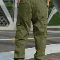 Men s Loose Cargo Long Pants Solid Color Drawstring Waist Straight Leg Trousers Casual Work Pants with Pockets