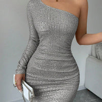 Women's Off Shoulder  Sequins Bodycon Dress, Elegant Fashion Short Dress for Party Club Dating Wear, Ladies Dress for All Season
