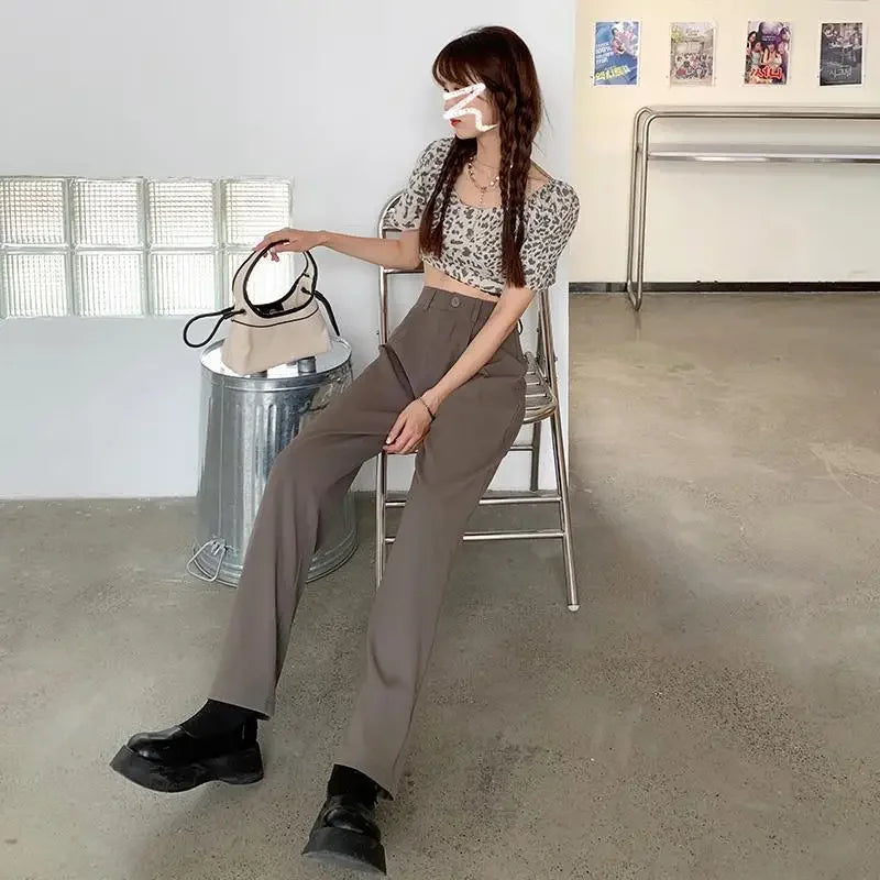 High Waist Draped Suit Pants for plus Size Women Spring Autumn Design Sensation Floor Length Casual Straight Wide Leg Long Pants