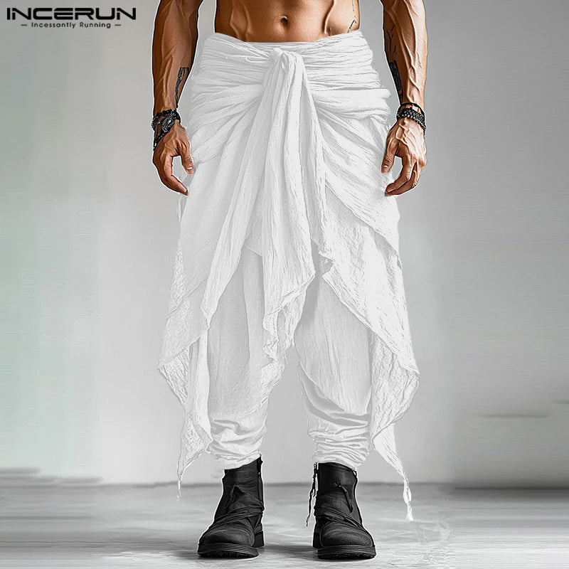 Fashion INCERUN Summer Spring Men Casual Pants Harem Pant Pleated Long Trousers Streetwear Oversize Men's Clothing S-5XL