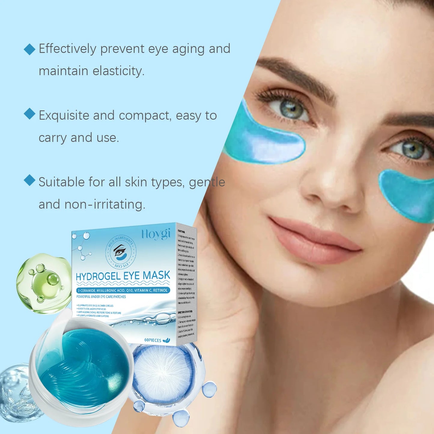 Eye Patches Dark Circles Puffiness with Hydrating Gel Technology Soothing Fine Lines Care for Sensitive Dry Skin Women 60 Pcs