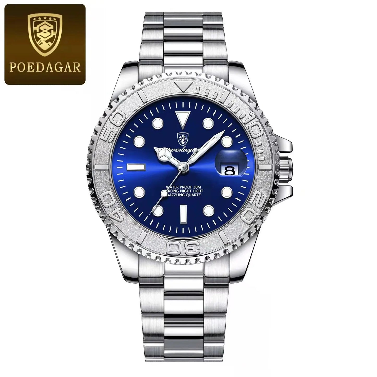 POEDAGAR Business Luxury Man Watch Luminous Waterproof Date Stainless Steel Men Watch High Quality Military Men's Quartz Watches
