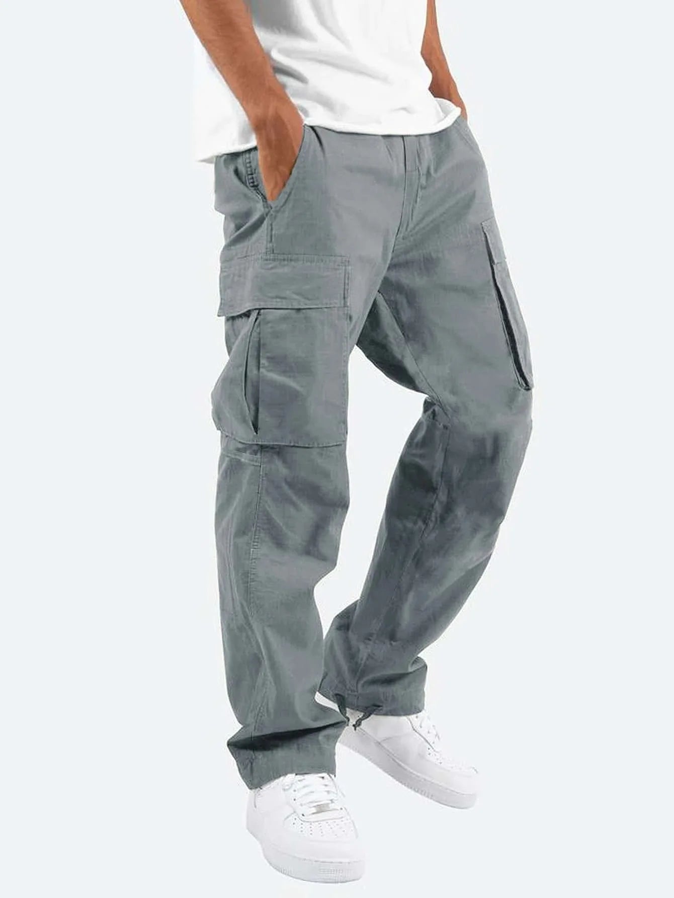2025new men's workwear pants, European and American men's loose straight casual pants, men's workwear pocket pants