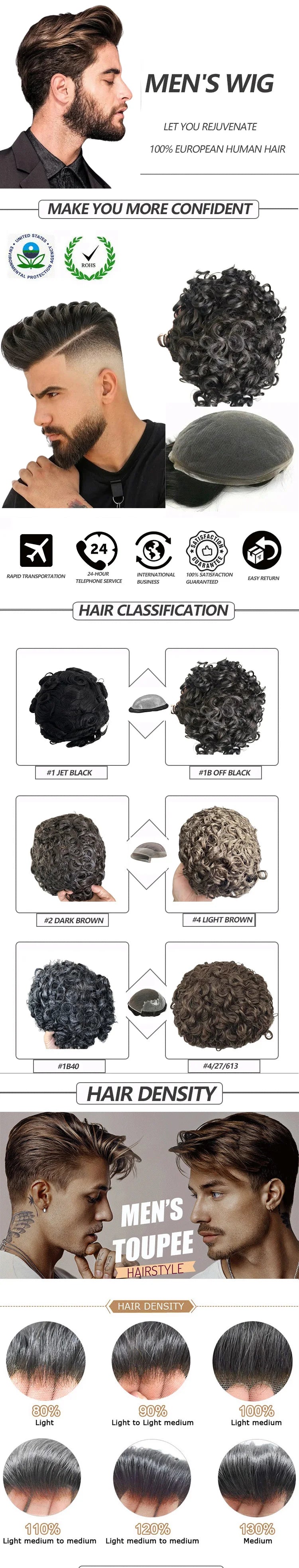 Toupee for Men Human Hair Wigs Men Toupee FPM Prosthesis Units Patch Curly Wave Toupee Hair Real Human Replacemet