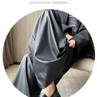 High Waist Wide Leg PU Leather Pants Women's Suit Casual Floor Length Trousers Autumn Winter New Style Loose Fit Long Pants
