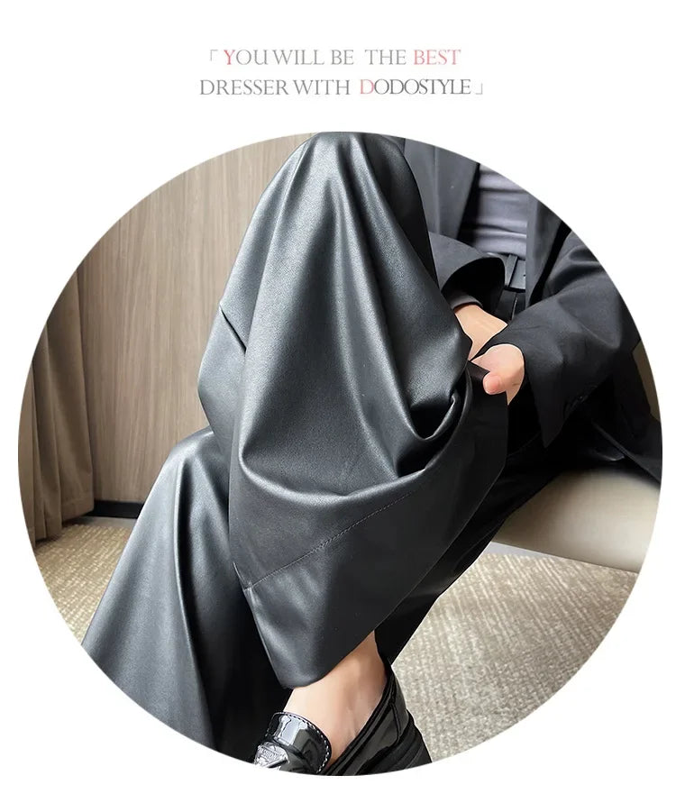 High Waist Wide Leg PU Leather Pants Women's Suit Casual Floor Length Trousers Autumn Winter New Style Loose Fit Long Pants