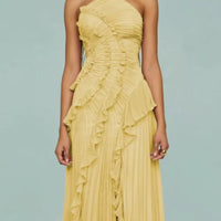 Chic Elegant Lotus Edge Maxi Dress Slim Fit Backless Lace Up Halter Robes Sleeveless Party Vestidos 2025 Nw Lady Vacation Gowns