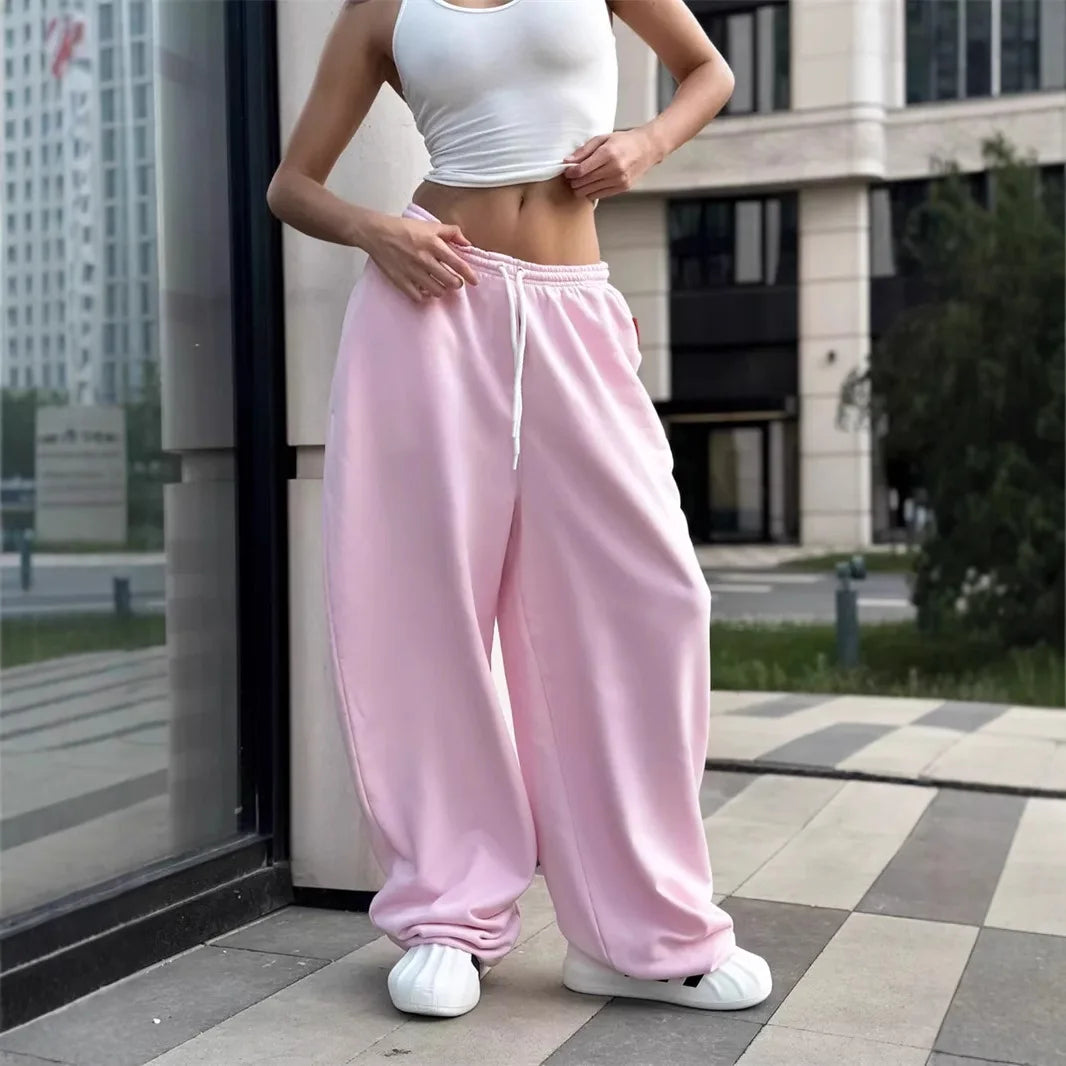 Pant Women Wide Leg Long Pants High Waist Straight Trousers Y2k Streetwear Elegant Splice Casual Loose Work Jogger Sports 2025
