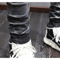 Designer Fashion New High Quality Black Grey Jeans Elastic Slimming Perforated Patch Washed Jeans High Street Hip Hop Brand Pant