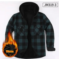 Plus Size Men's Hooded Plaid Shirt Warm Fleece Lined And Thickened Top Long Sleeve Outerwear For Autumn/Winter
