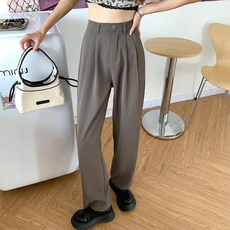 High Waist Draped Suit Pants for plus Size Women Spring Autumn Design Sensation Floor Length Casual Straight Wide Leg Long Pants