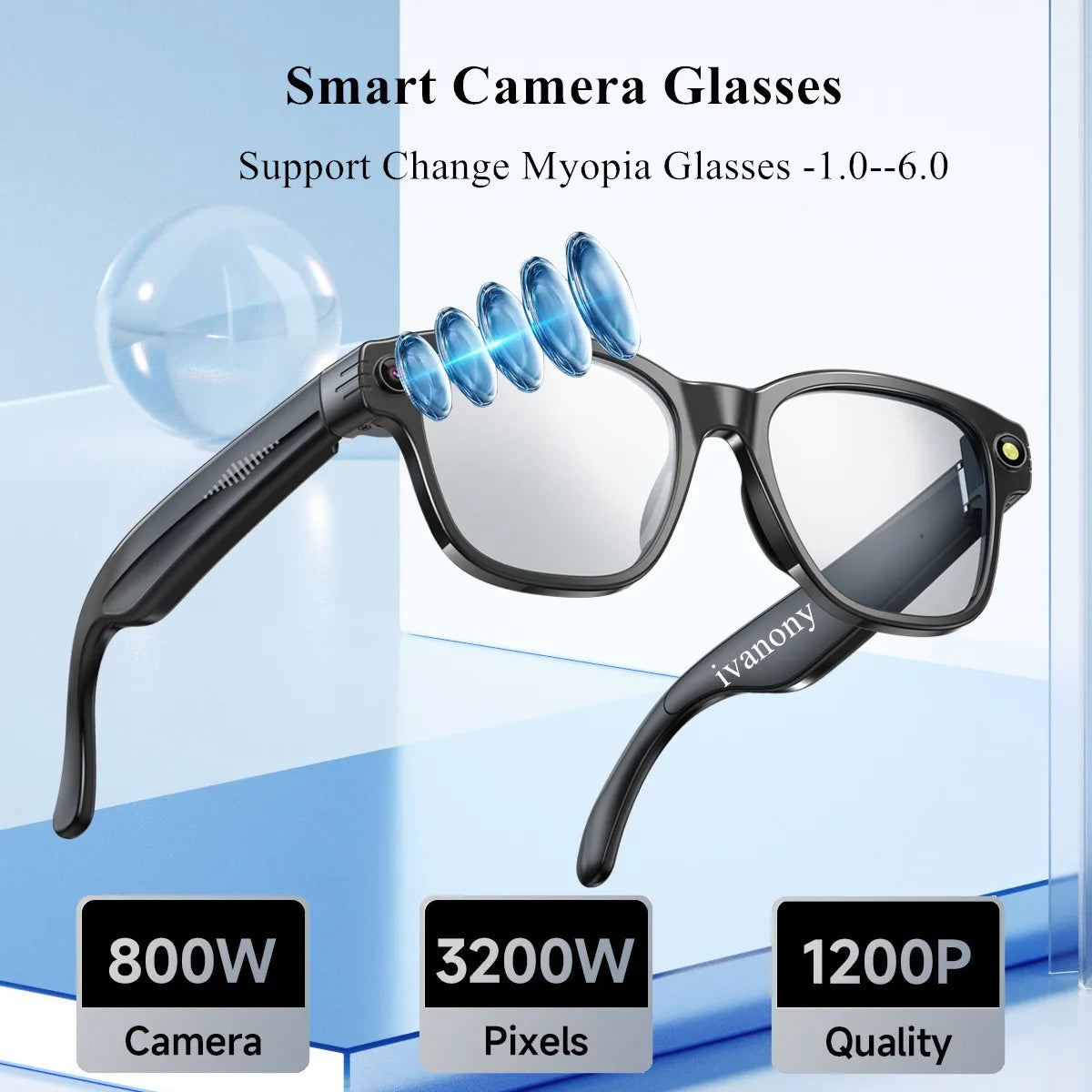 Smart Video Glasses Myopia Prescription Anti Shake Video Recording WIFI Bluetooth Transmission Object Recognition Smart Glasses