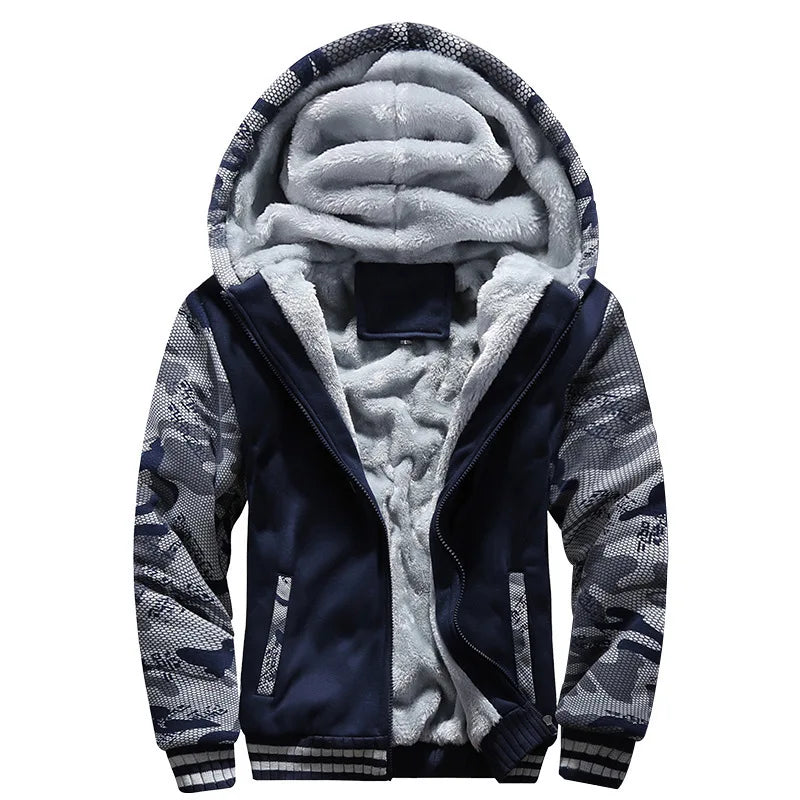 Men's Jacket Winter Camouflage Fleece Thicken Hooded Jackets Male Long Sleeve Coat Casual Zip Up Hoodies Streetwear Men's Coats