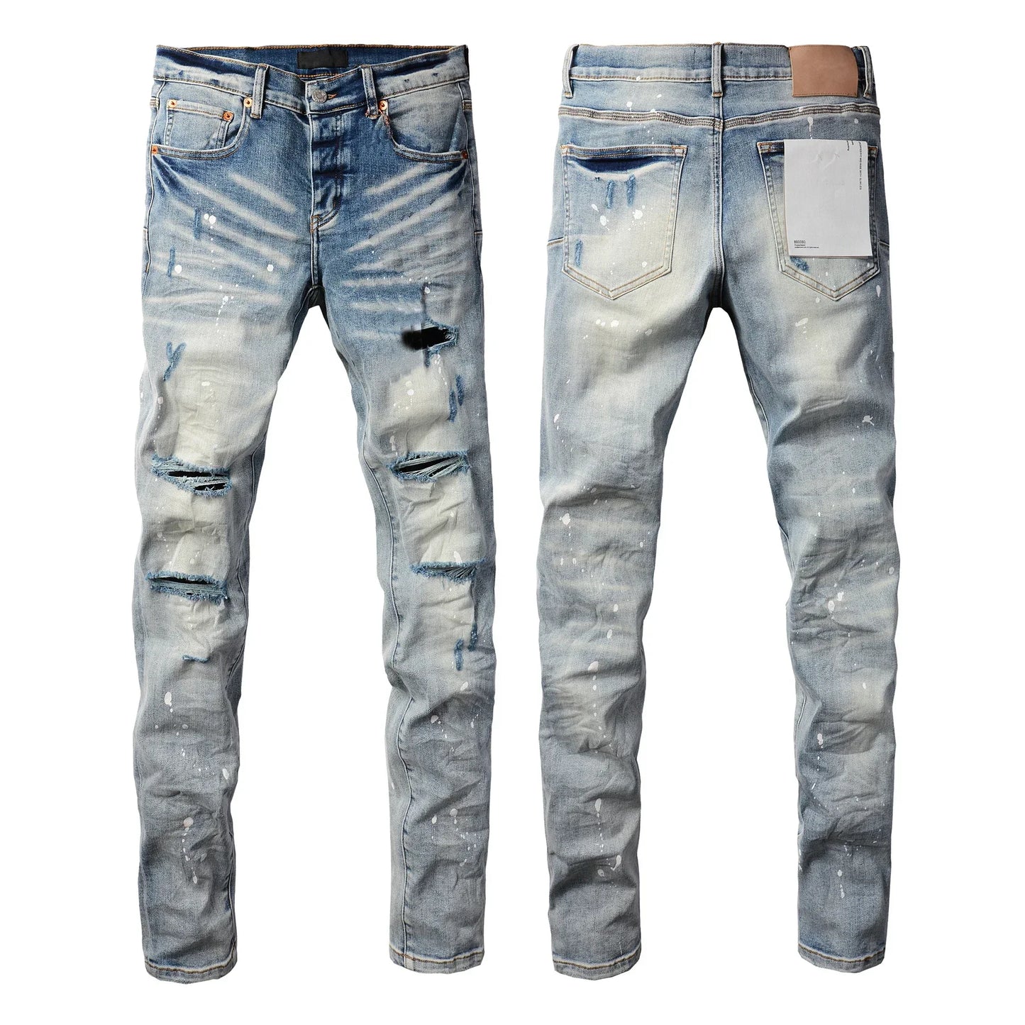 2025 Jeans Man's High Street Blue Ripped Distressed Skinny Jeans Low Rise Denim Trousers Fashion Repair Pants 9003