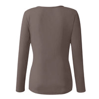 Women'S Button Color V-Neck Long Sleeve T-Shirt Top Blouse Tee Solid Color Sexy Slim Spring Autumn Lady Button Knit Top Women So