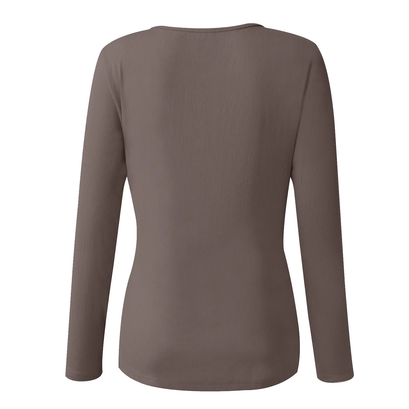 Women'S Button Color V-Neck Long Sleeve T-Shirt Top Blouse Tee Solid Color Sexy Slim Spring Autumn Lady Button Knit Top Women So