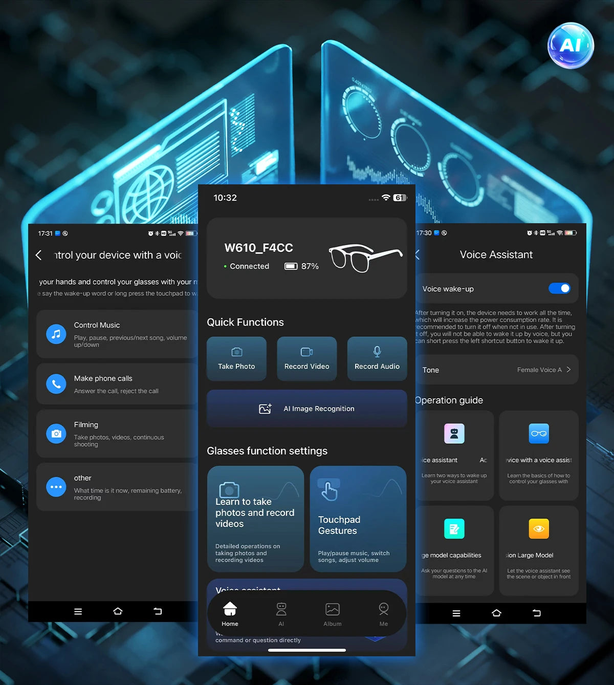 Smart Glasses HD Recording Videos AI Photo Recognition Answer Translation 290mAh Large Battery IP67 Waterproof Bluetooth Glasses