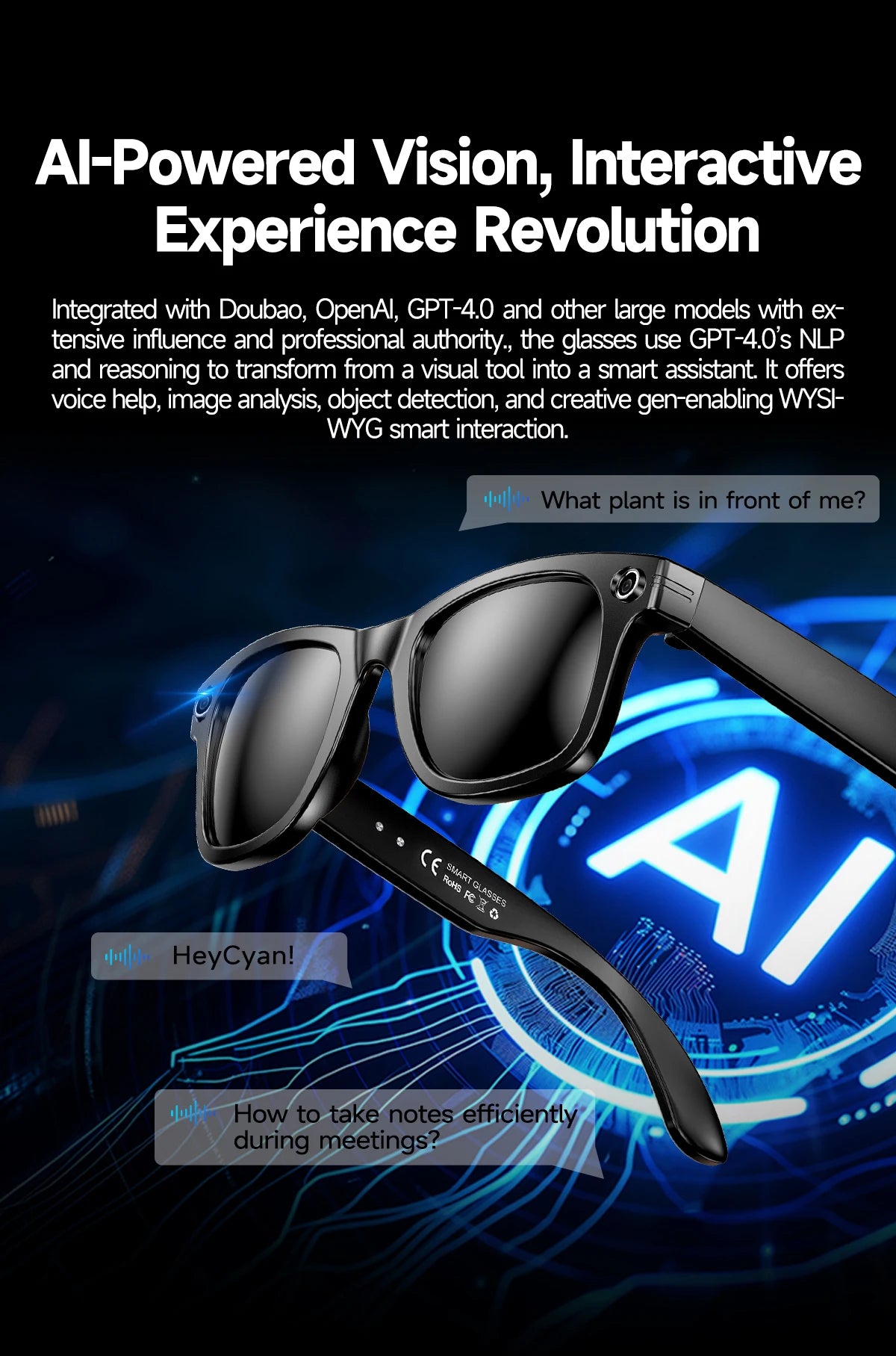 2025 Smart Glasses Men 8MP Camera WiFi Bluetooth Touch Control IP65 Waterproof AI Translation Noise Cancelling AI Glasses Women