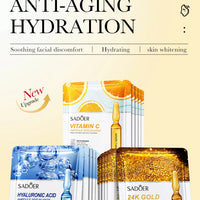 10pcs SADOER 24K Gold Vitamin C Hyaluronic Acid Face Mask Facial Moisturizing Firming Hydrating Facial Masks Skin Care Products